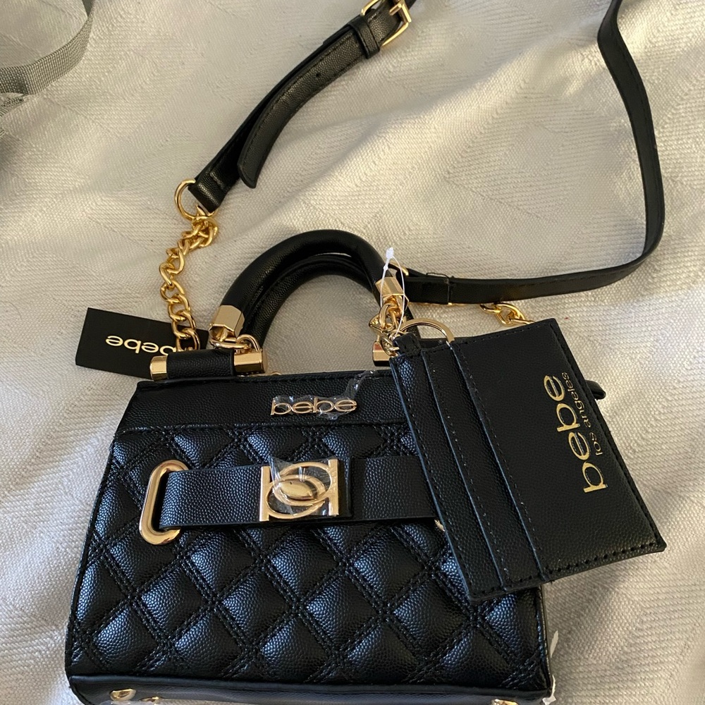 Bebe Purse Alex Quilted Small Satchel Bag with Card Holder brand new